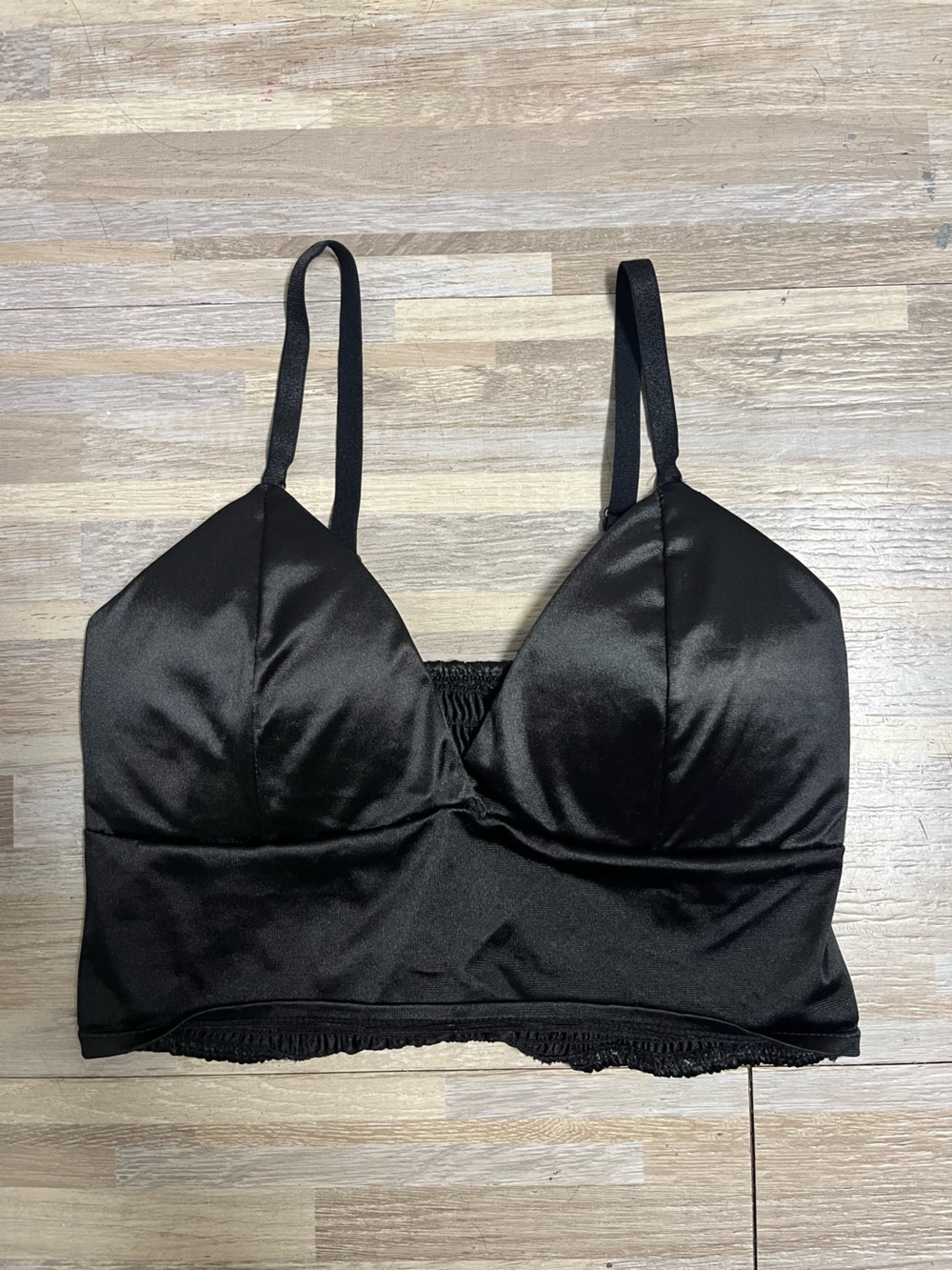 Forever 21 Black Satin V Neck Crop Top